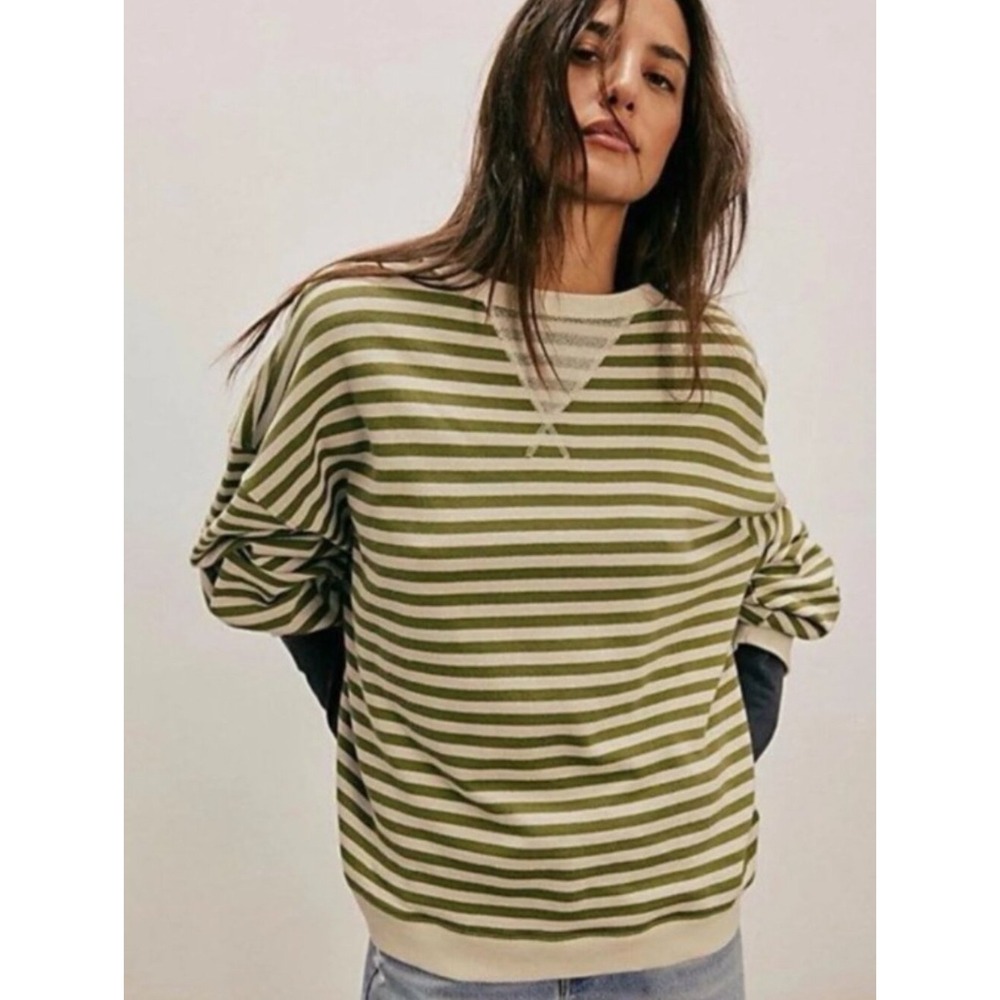 Free People We The Free Classic Stripe Oversized Crewneck Pullover Medium